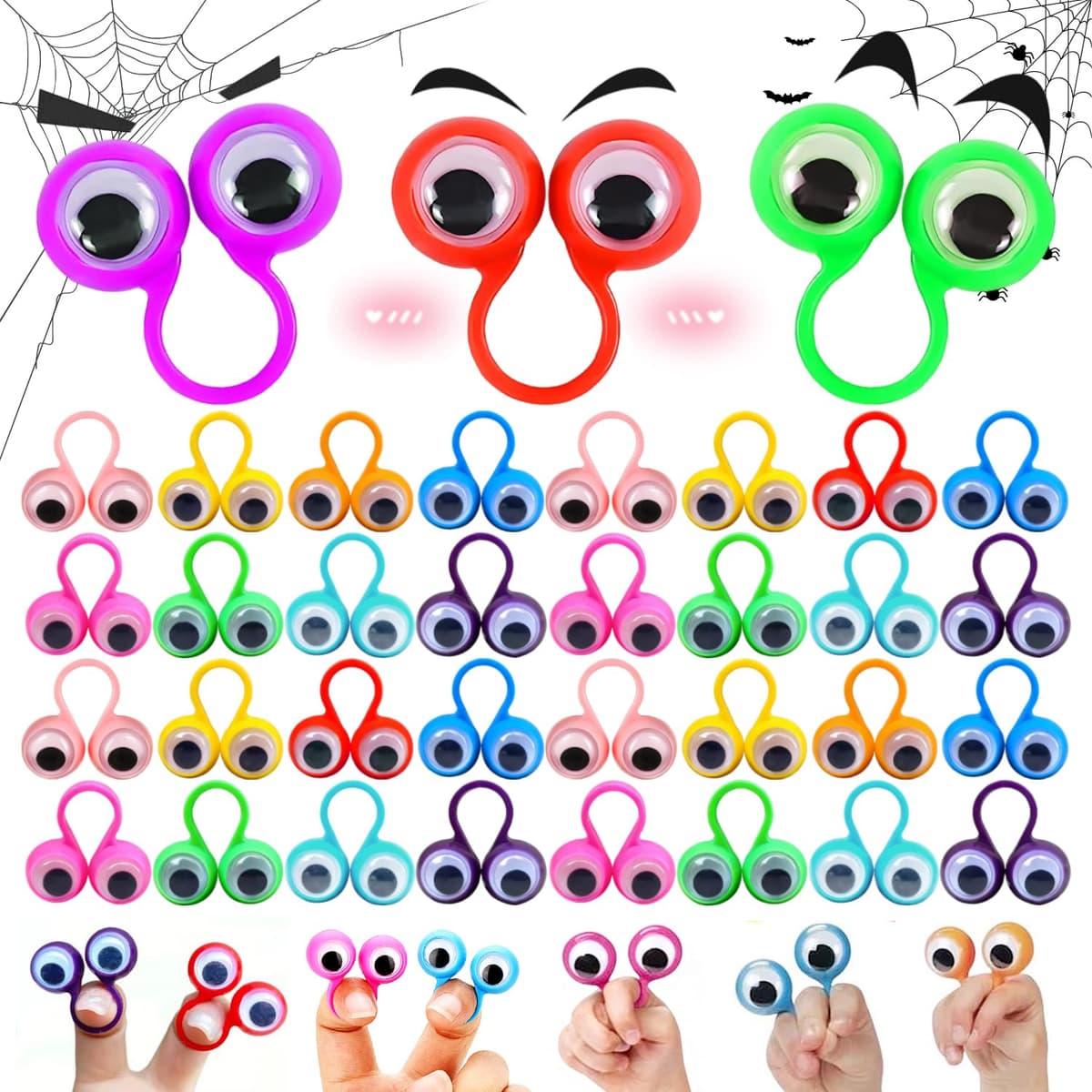 90 Marionetas de Dedo Ojos Marionetas de Mano Colores Finger Puppets Educativos para Creativas Interactivas Representaciones Teatrales Regalo para Cumpleaños y Fiestas de Halloween — view 2