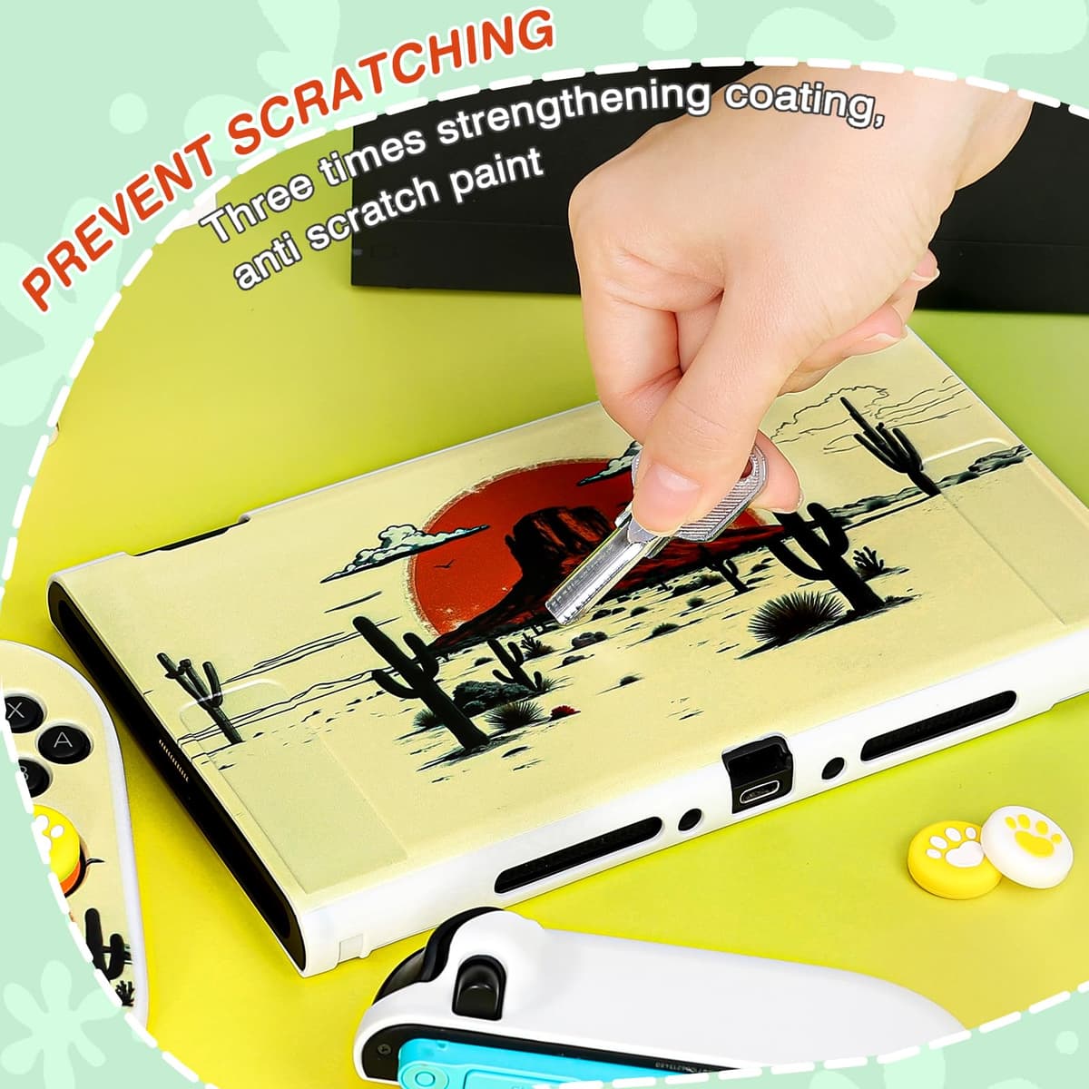 DLseego Protective Case Compatible with Switch 2,Dockable Silicone Soft Shell,Anti-Scratch and Shock-Absorption Design Protector Skin for Switch 2 with Handle Cover and 4PCS Thumb Grips,Yellow — view 4