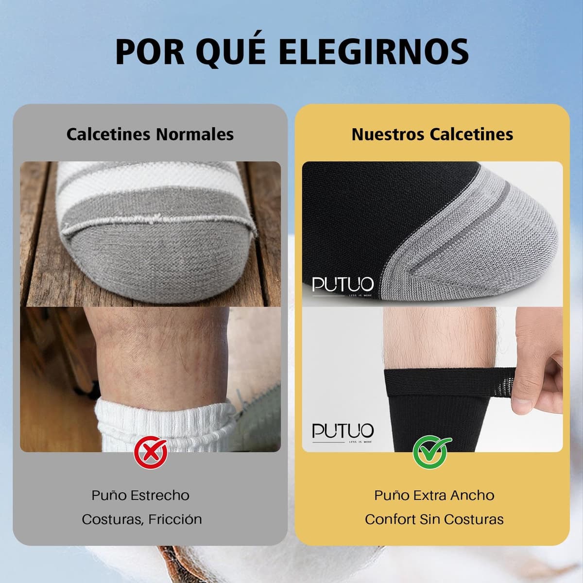 PUTUO Calcetines Diabeticos para Hombre Mujer: Calcetín sin Elastico y sin Costuras de Algodón para Hombres - Calcetines Extra Anchos para Pies Hinchados 6 pares — view 6