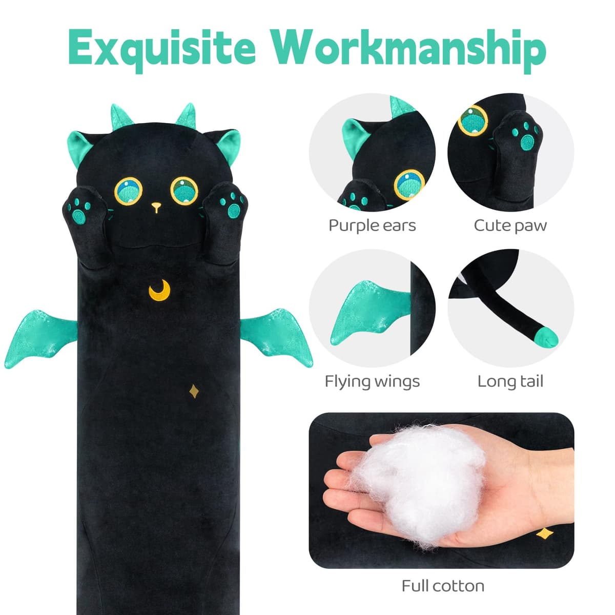Mewaii 110CM Largo Gato de Peluche Almohada Suave de Gato de Animales Muñecas de Peluche Gato Almohada Juguetes Regalo para Niños — view 2