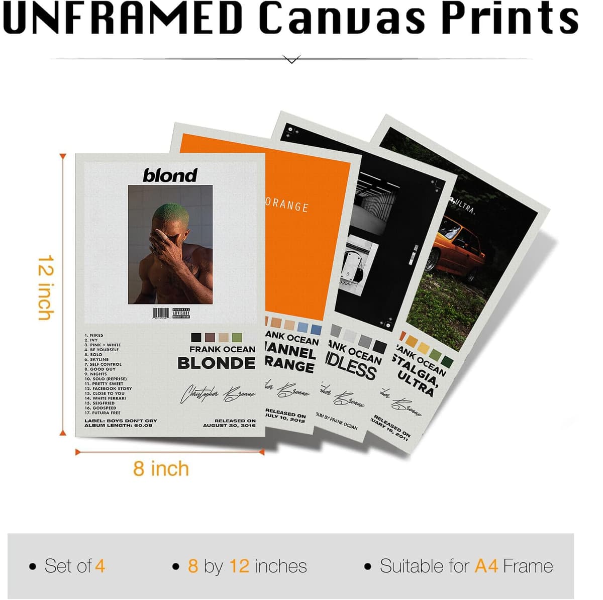Frank Ocean Signed Limited Album Cover Posters - Canvas Wall Art HD Prints Set of 4 for Teen and Girls Dorm Decor - 8x12 inch Unframed — view 2