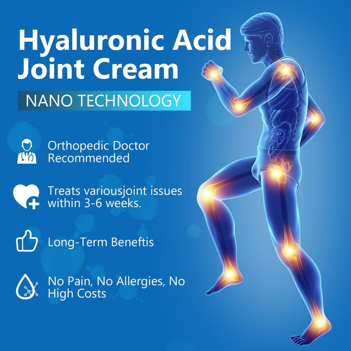 Hyaflexa Hyaluronic Acid Joint Cream, Hyaluronic Acid, Joint Cream, Suitable for Back, Neck, Hands, Feet, Joints and Knees (3PC) — view 5