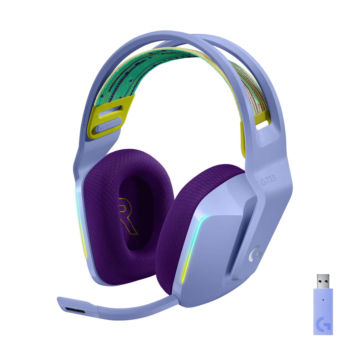 Logitech G G733 LIGHTSPEED Wireless Gaming Headset with suspension headband, LIGHTSYNC RGB, Blue VO,CE mic technology and PRO-G audio drivers, Lightweight, 29 Hour battery life, 20m range - Lilac