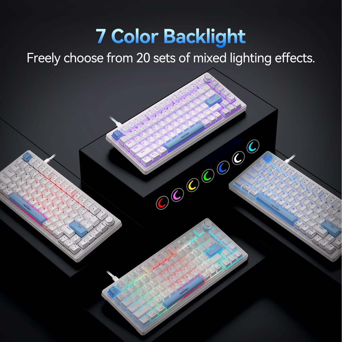 TECKNET Wired Gaming Keyboard, RGB Backlit Keyboards with Gasket Structure, USB C Mechanical Keyboard has 20 Lighting Effects & Multimedia Control Knob, Computer Keyboards for PC Laptop Mac Gamer — view 2