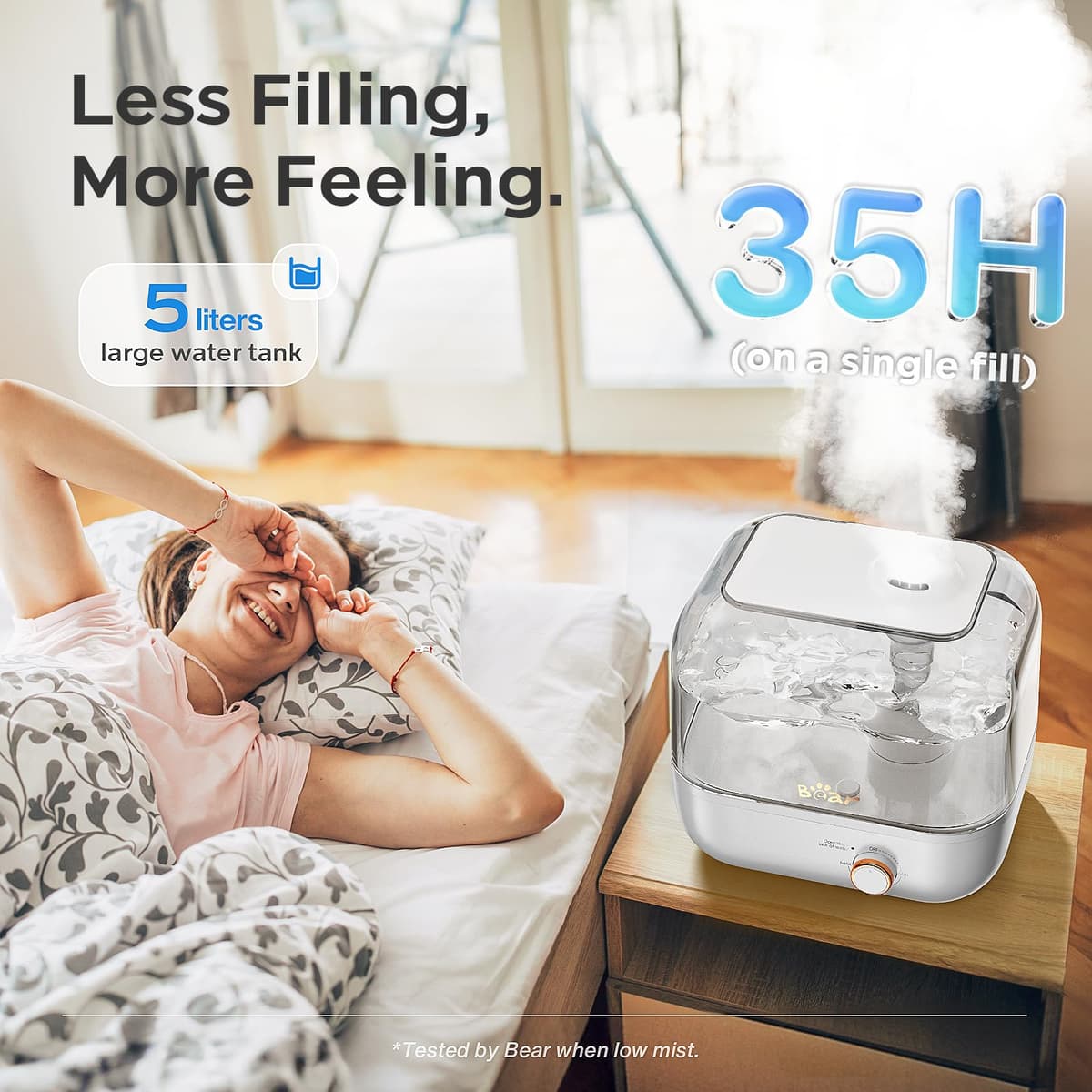 BEAR Top-Fill Humidificador 5L de Aromas, 28dB Ultra Silencioso para Bebés y Plantas, 35 Horas de Funcionamiento, con Bandeja de Aroma, Boquilla de Vapor Giratoria de 360°, Apagado Automático — view 3