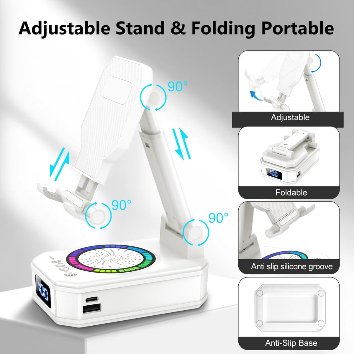 Altavoz Bluetooth Pequeño, Altavoz Portátil Bluetooth con Soporte para Móvil, Base Antideslizante, Sonido Envolvente HD, Recargable, Regalo Original para Hombre Mujer, Compatible con iOS y Android — view 5