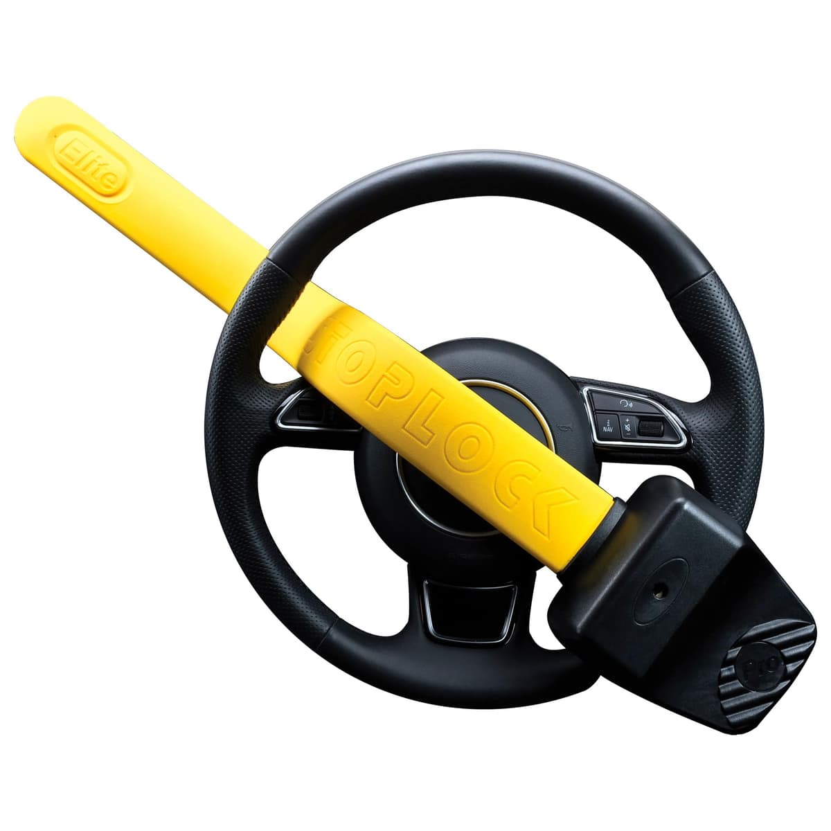 Stoplock Pro Elite Car Steering Wheel Lock HG 150-00 - Safe Secure Heavy Duty Anti-Theft Bar - Universal Fit - Includes 2 Keys and Carry Bag, Black/Yellow, 1 Unit — view 2