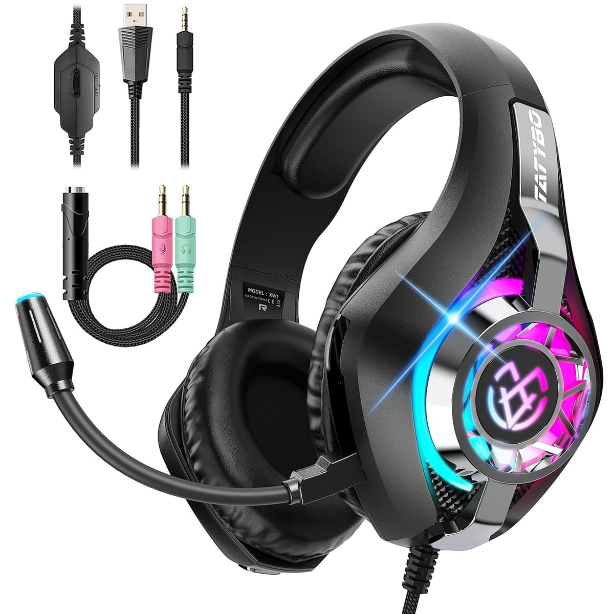 Tatybo Gaming Headset for Ps5 Ps4 PC Xbox S/X Series Switch PC, Gaming Headphone with Noise Cancelling Microphone RGB Lighting — view 10