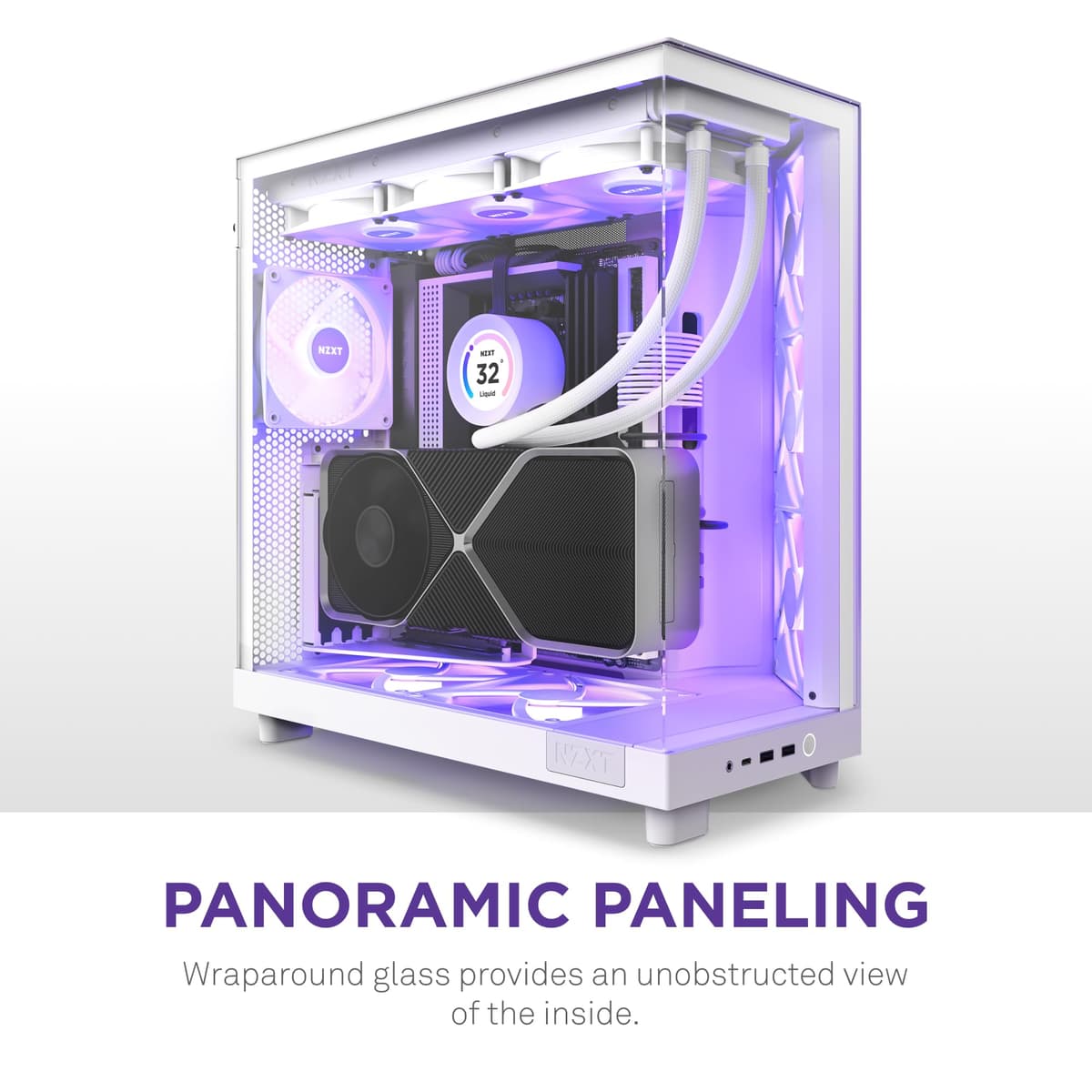 NZXT H6 Flow RGB | CC-H61FW-R1 | Compact Dual-Chamber Mid-Tower Airflow Case | Includes 3 x 120mm RGB Fans | Panoramic Glass Panels | High-Performance Airflow Panels | Cable Management | White — view 2