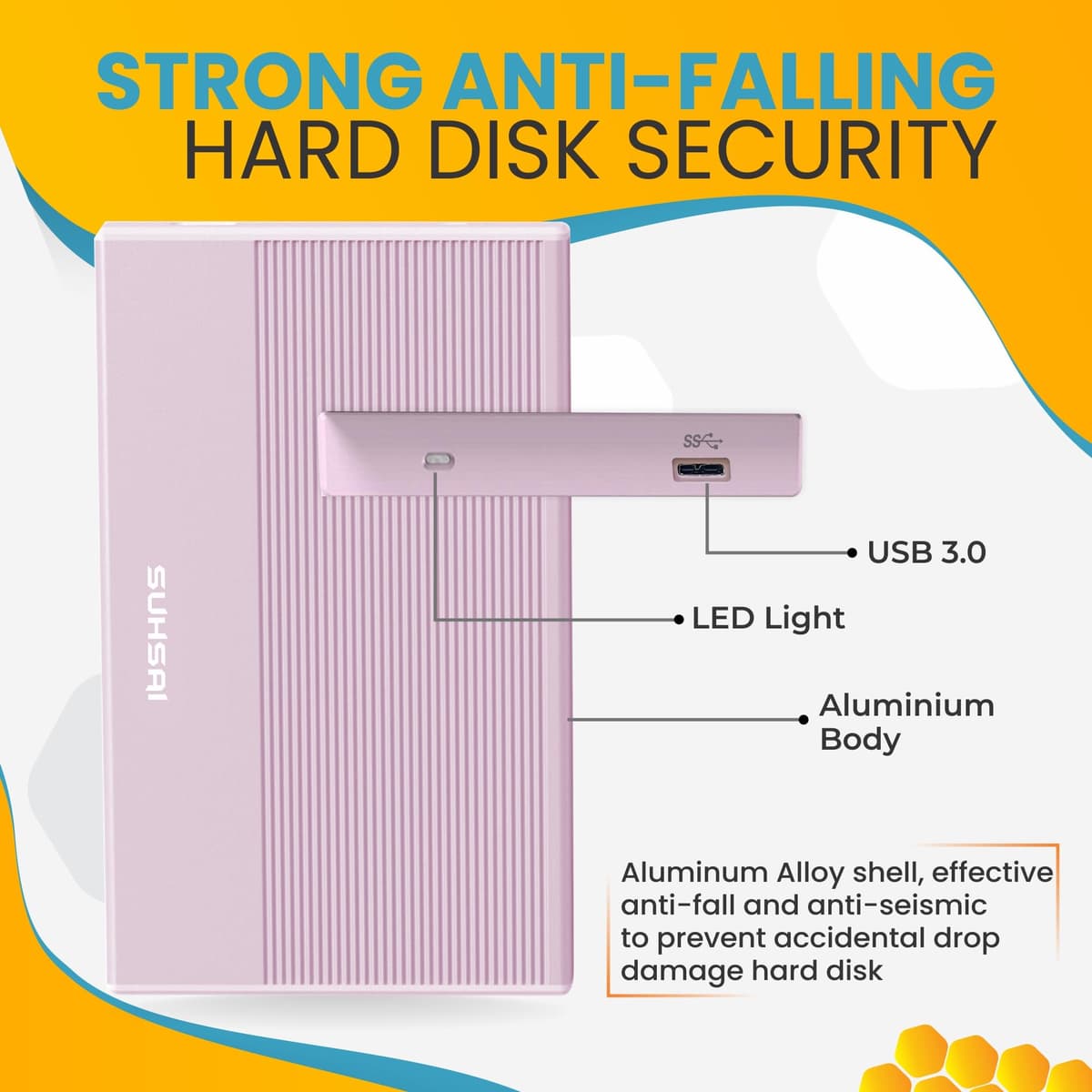 SUHSAI Disco Duro Externo de 500 GB Copia de Seguridad de Datos HDD - Expansión de Memoria de 2,5" Disco Duro portátil USB 3.0 Compatible con Mac, Escritorio, PC, PS4, PS5, (Rosa) — view 5