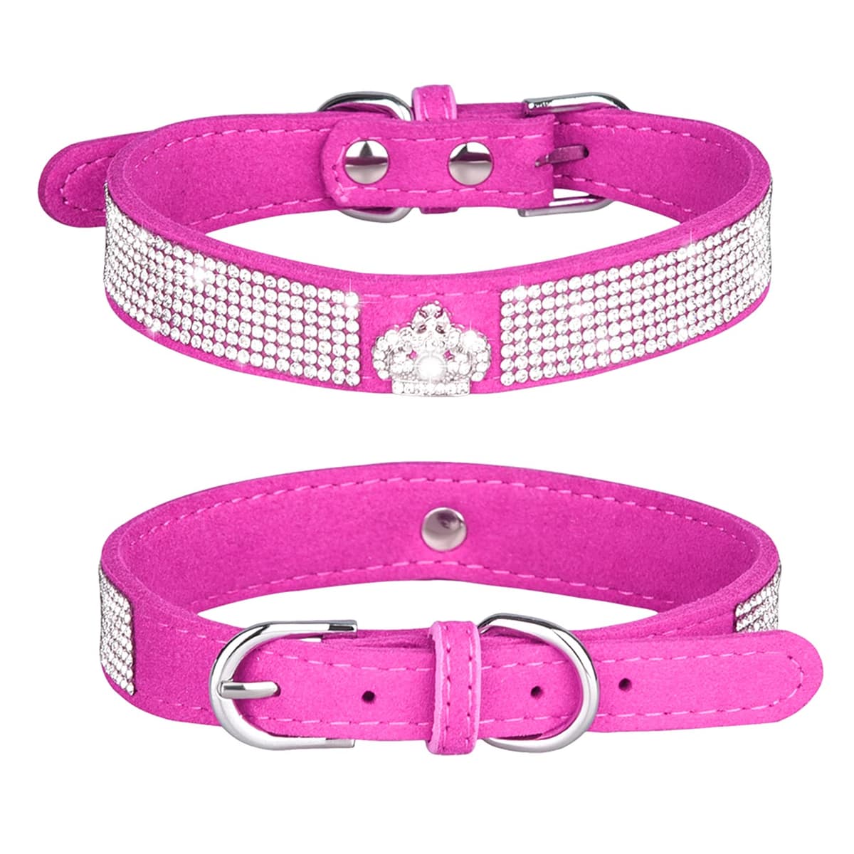 Cute Dazzling Sparkling Elegant Fancy Soft Suede Leather Bling Rhinestone Crystal Jeweled Pet Cat Dog Puppy Collar Dog Leash Combo Set (S, Black-2) — view 46