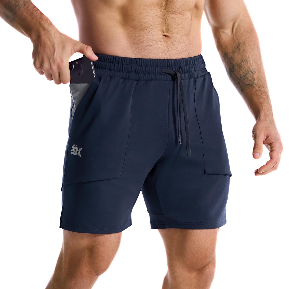 ZENWILL FlotaBols Pantalones Cortos Deporte Cremallera Hombre Pantalón Corto Gym Transpirable,Shorts Elástica Algodón Running