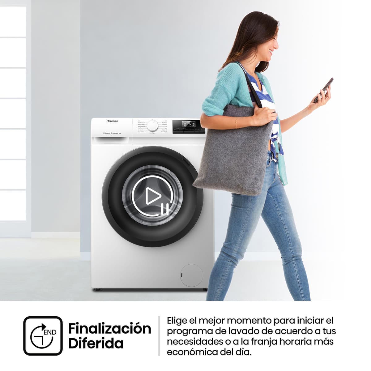 Hisense WF1Q8041BW2 - Lavadora, Clase A, 8 Kg, 1400 rpm, Alto 85 cm x Ancho 60 cm, Color Blanco, Función Vapor 99,9%, Lavado Rápido+, Lavado Automático, Finalización Diferida, Tecnología Inverter — view 8