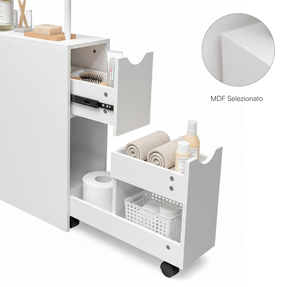 Baroni Home Columna de baño que ahorra espacio, mueble alto con estantes abiertos y cajones, multiusos, columna moderna para baño, cocina y dormitorio, 45 x 15 x 113 cm, 3 estantes y 2 cajones, color — view 4