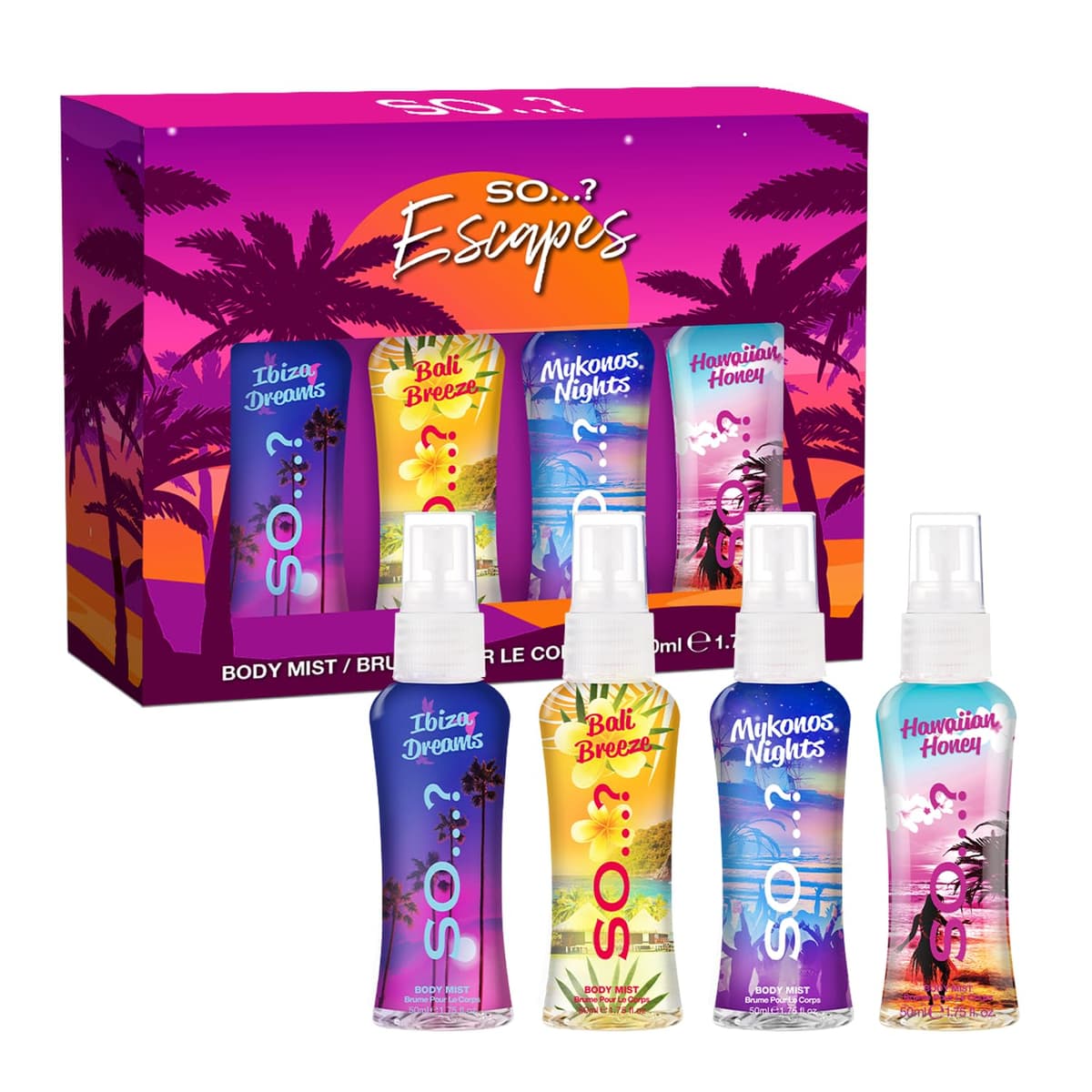 So…? Escapes Womens Gift Set, with Ibiza Dream, Bali Breeze, Mykonos Nights & Majorca Love, Fragrance Spray Set (4 x 50ml) — view 12