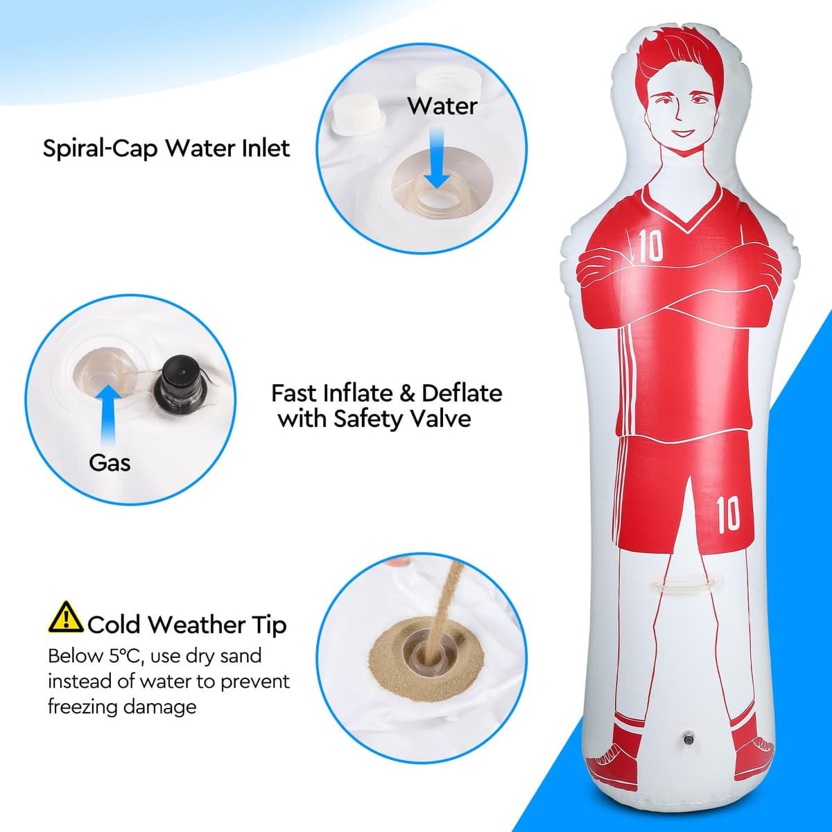 EFUTURETIME Maniquí Inflable de Fútbol de PVC, Muñeco aéreo de Portero Fácil de Plegar y Guardar, Saco de Boxeo Inflable para Entrenar en Fútbol, Baloncesto y Boxeo — view 3