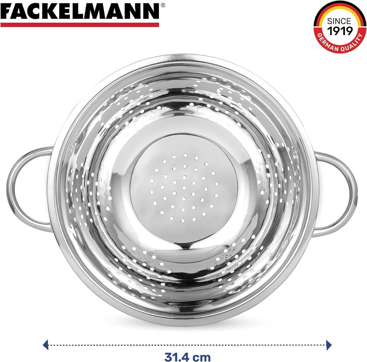 Fackelmann Colador de Cocina y Escurridor en Acero Inoxidable, Colador con Asas y Peana Estable, Idóneo para Escurrir Ensalada, Pasta, Arroz, Legumbres y Verduras, 24cm, 1 ud. — view 2