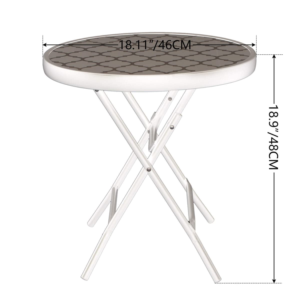 PHI VILLA Folding Side Table, Foldable Coffee Table, Outdoor Garden Table, Small Round Patio Table - Black Grid — view 3
