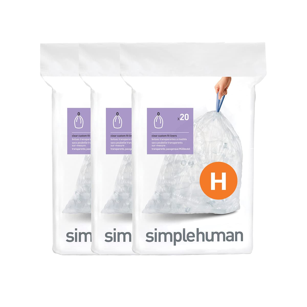 simplehuman CW0408 3 x paquete de 20 bolsas de basura a medida (60 bolsas), código V, plástico blanco — view 5