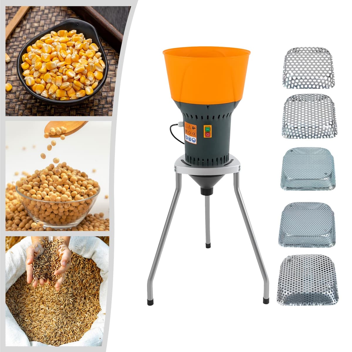 Molinillo eléctrico de cereales, molinillo de granos, molinillo de cereales, con 5 coladores de granos, maíz, cereales, pienso, harina (tipo B, 1300 W, 50 L) — view 4