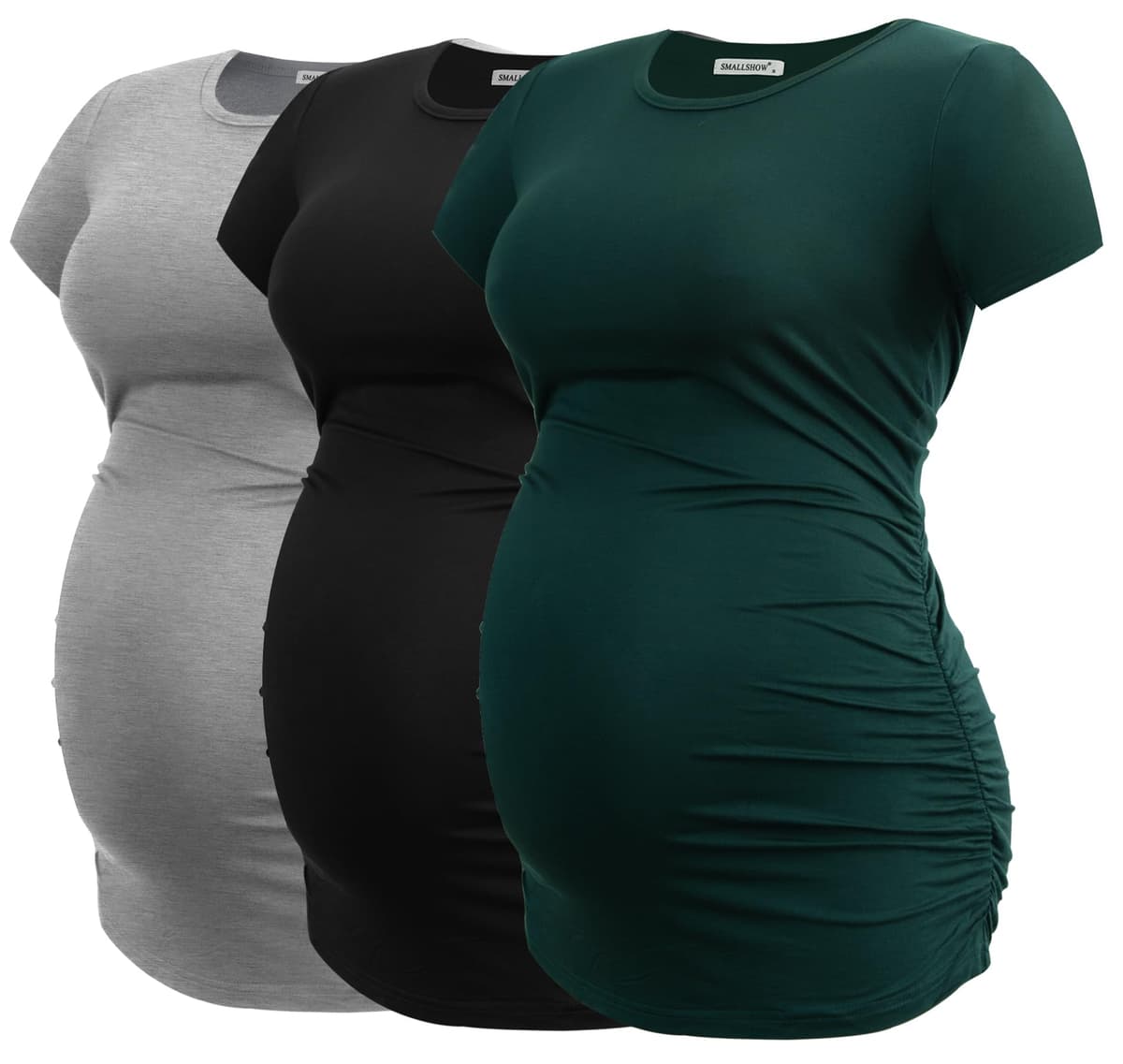 Smallshow Maternity Clothing Tops Side Ruched Pregnancy Clothes for Women 3-Pack — view 12