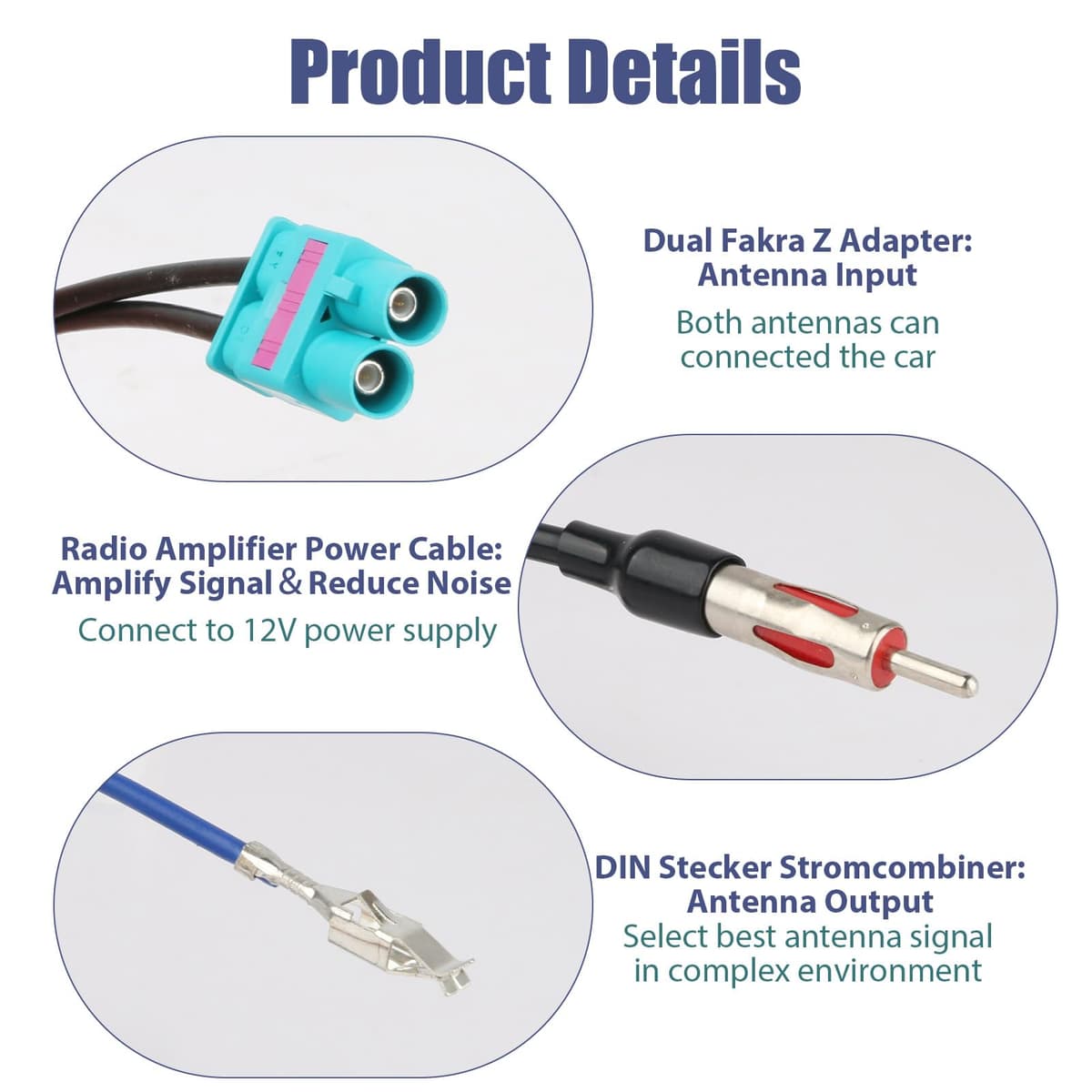 Adaptador Antena Doble Fakra Z a DIN para Coche Amplificador Antena de Señal Dual FakraZ a DIN con Phantomspeiseadapter Fakra Adaptador 2 a 1 Mejora Señal FM AM Compatible con VW Volkswagen Skoda Seat — view 2