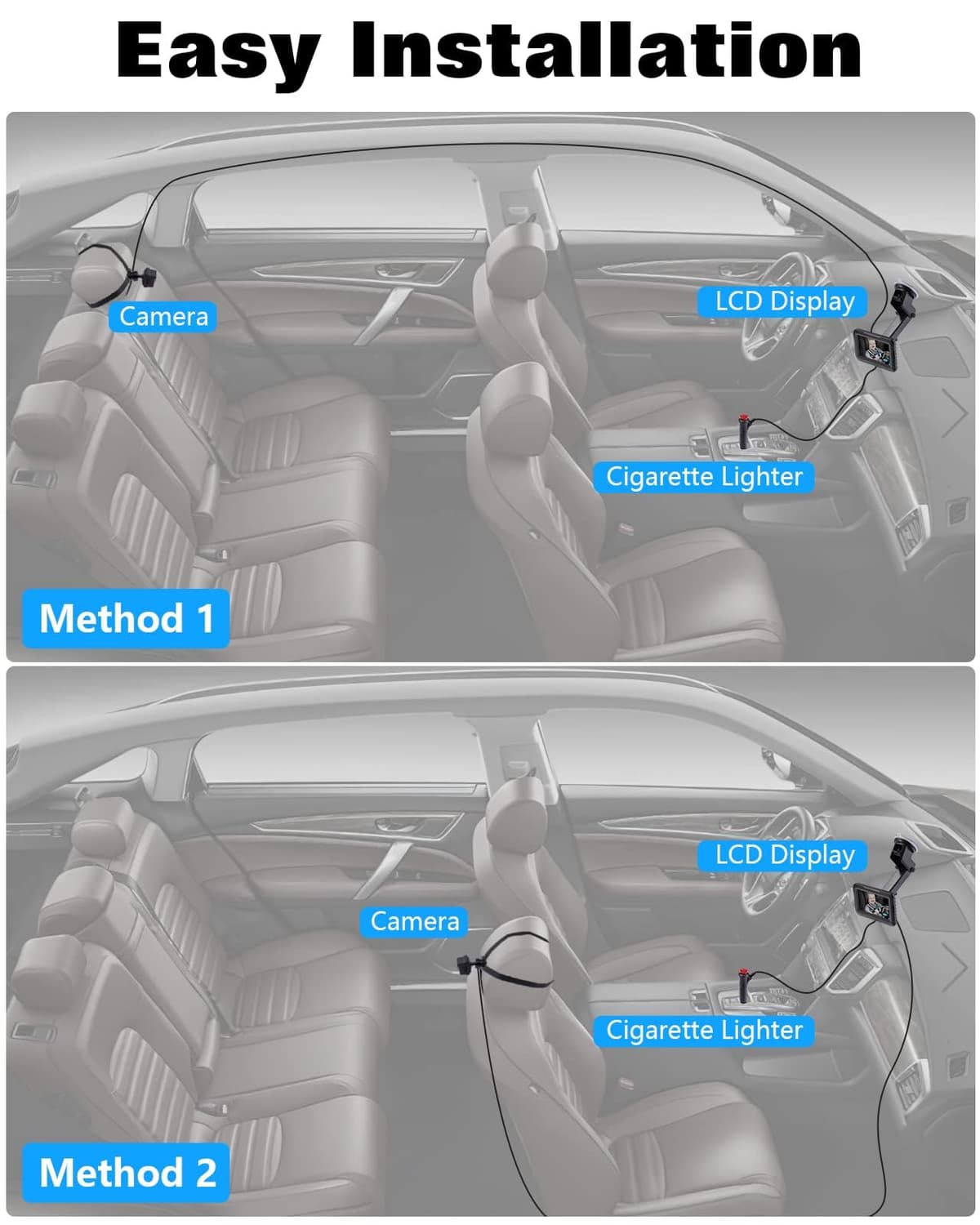 Zacro Baby Car Camera HD 1080P - Baby Car Mirror 4.3'' Display for Rear Seat with Night Vision Function, Wide View Angle, Reusable Sucker Bracket, Black — view 5