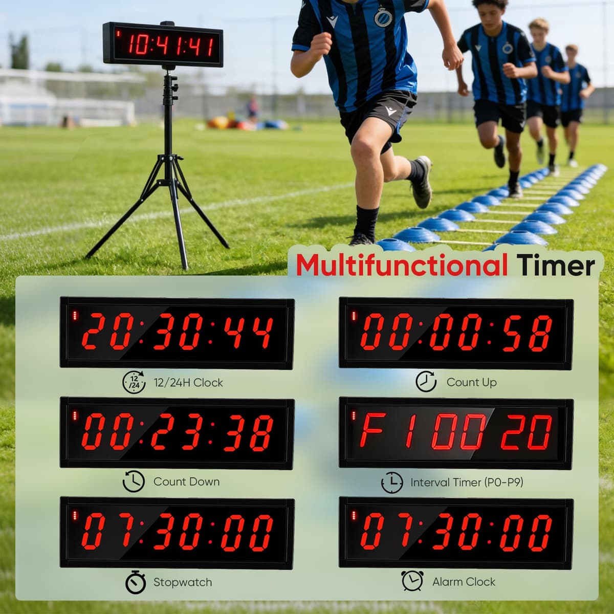 Temporizador Cuenta Regresiva, Cronómetro Digital 2,3 Pulgadas Y 6 Dígitos para Competiciones Y Juegos Temporizador Gimnasio con Trípode Cronómetro Deportivo con Control Remoto 12/24H (Cargar) — view 3