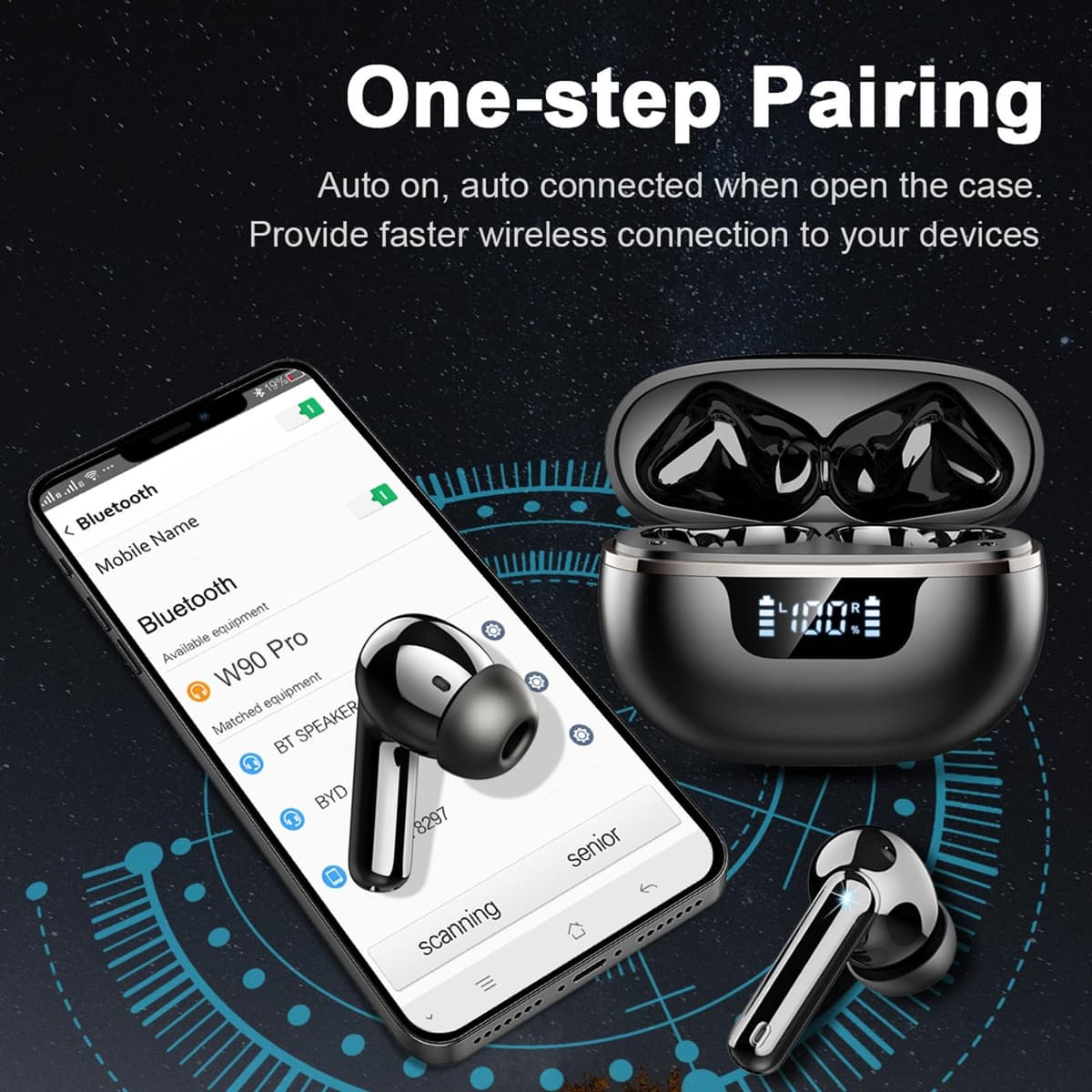 2026 Wireless Earbuds, Bluetooth 5.4 Headphones, 50H Playtime In Ear Earphones HiFi Stereo, Ear buds with 4 ENC Noise Cancelling Mics Deep Bass, IP7 Waterproof Earbuds with LED Display, Fast Charging — view 5