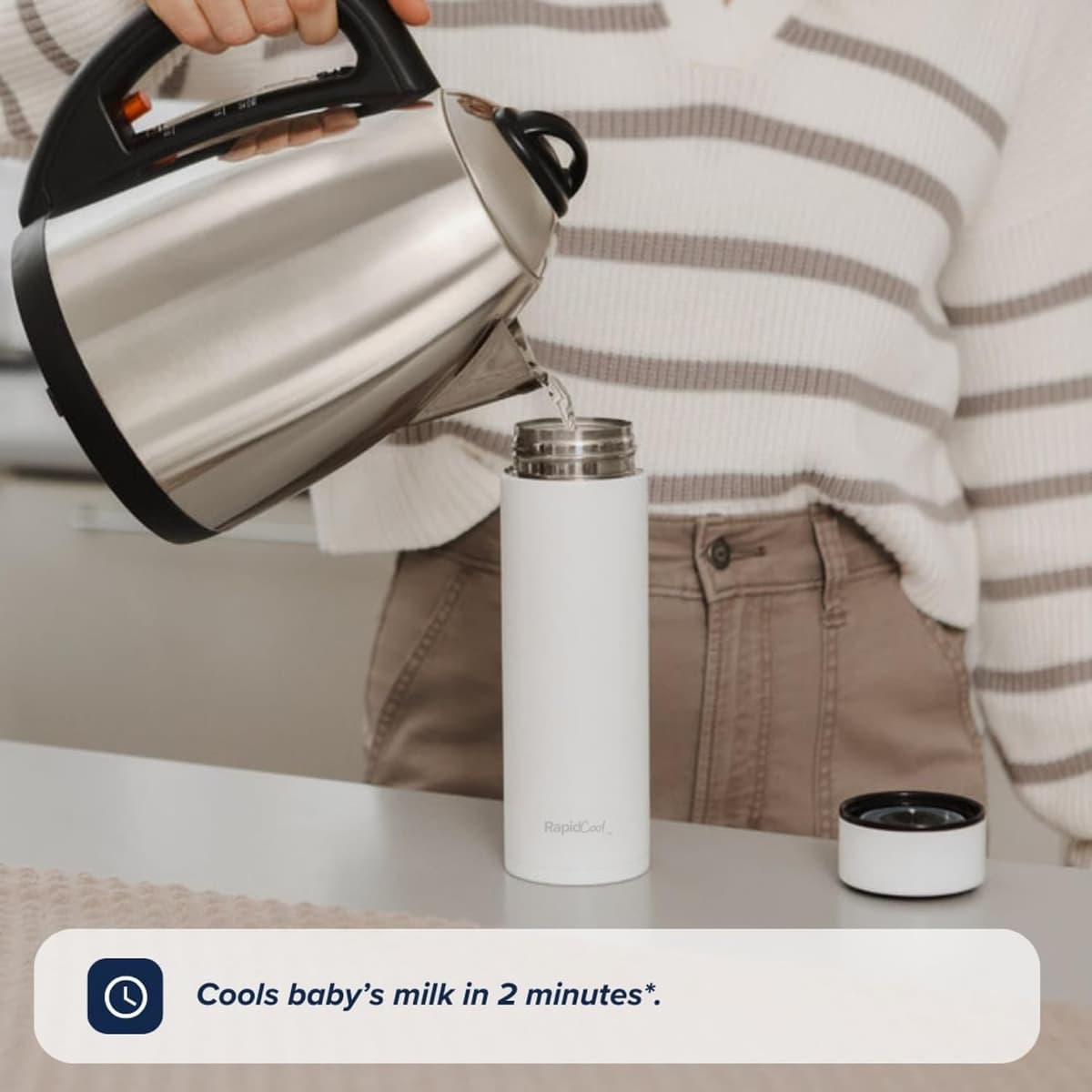 Nuby RapidCool Portable Baby Bottle Maker - Formula Feed in 2 Minutes | Ideal for Travel Bottles and Night Feeds | Includes Milk Powder Dispenser and Digital Lid | No Filter Needed (White) — view 3