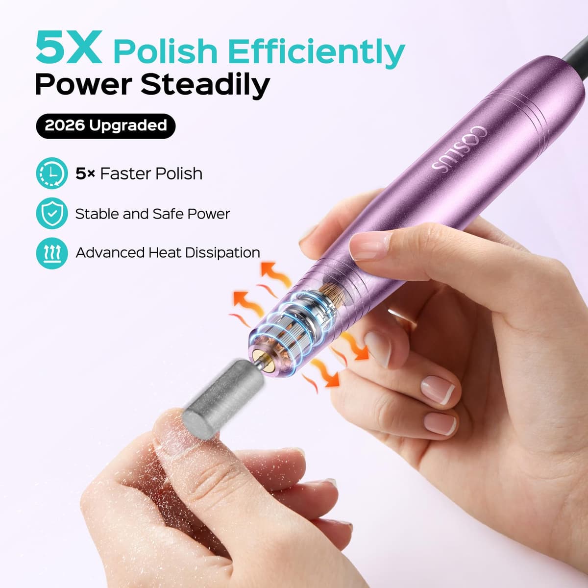 COSLUS C40 Electric Nail Drill, Nail Files for Gel Acrylic Nature Nails, Adjustable Speed 0-20000RPM, Portable Manicure Pedicure Set with 6 Drill Bits 31 Sanding Bands, E File Beginner Girl Women Mum — view 2