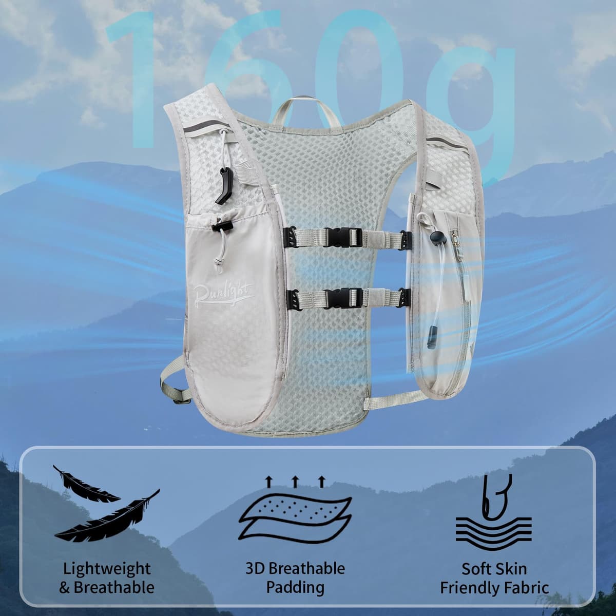 Running Vest Women Men,Night Reflective Hydration Vest Pack with 1500ml Soft Water Bottle,Adjustable Hydration Vest For Hiking Trail Cycling Marathon — view 4