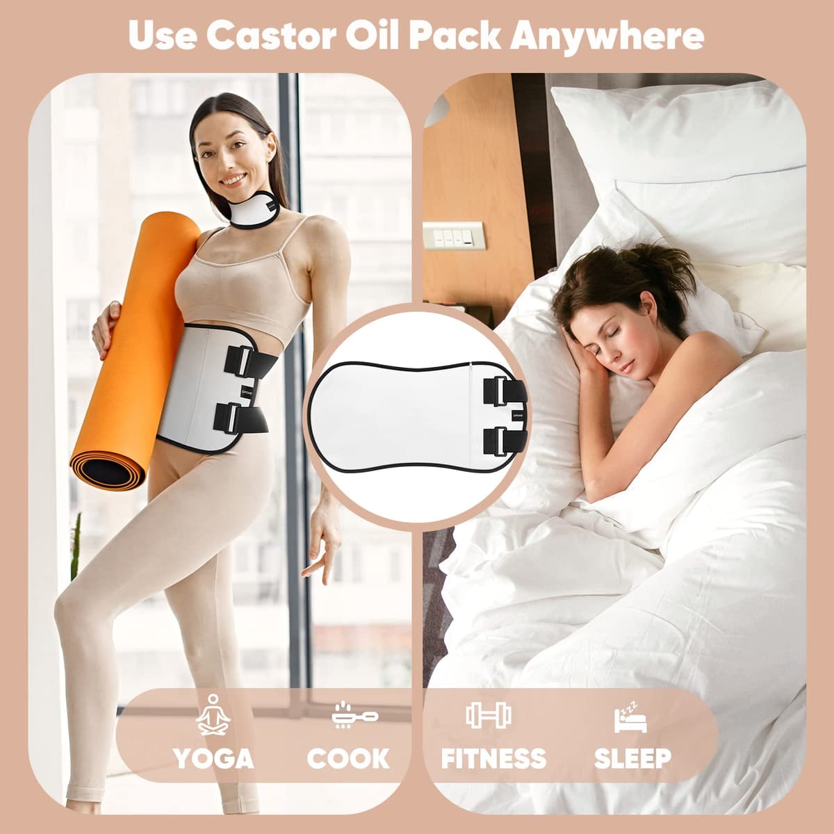 opove Castor Oil Organic, Pack Wrap. Wrap for Liver Detox Thyroid Stomach Kit Caster Packs Waist Neck Unisex- Less Mess, Reusable (Castor Included) White — view 7