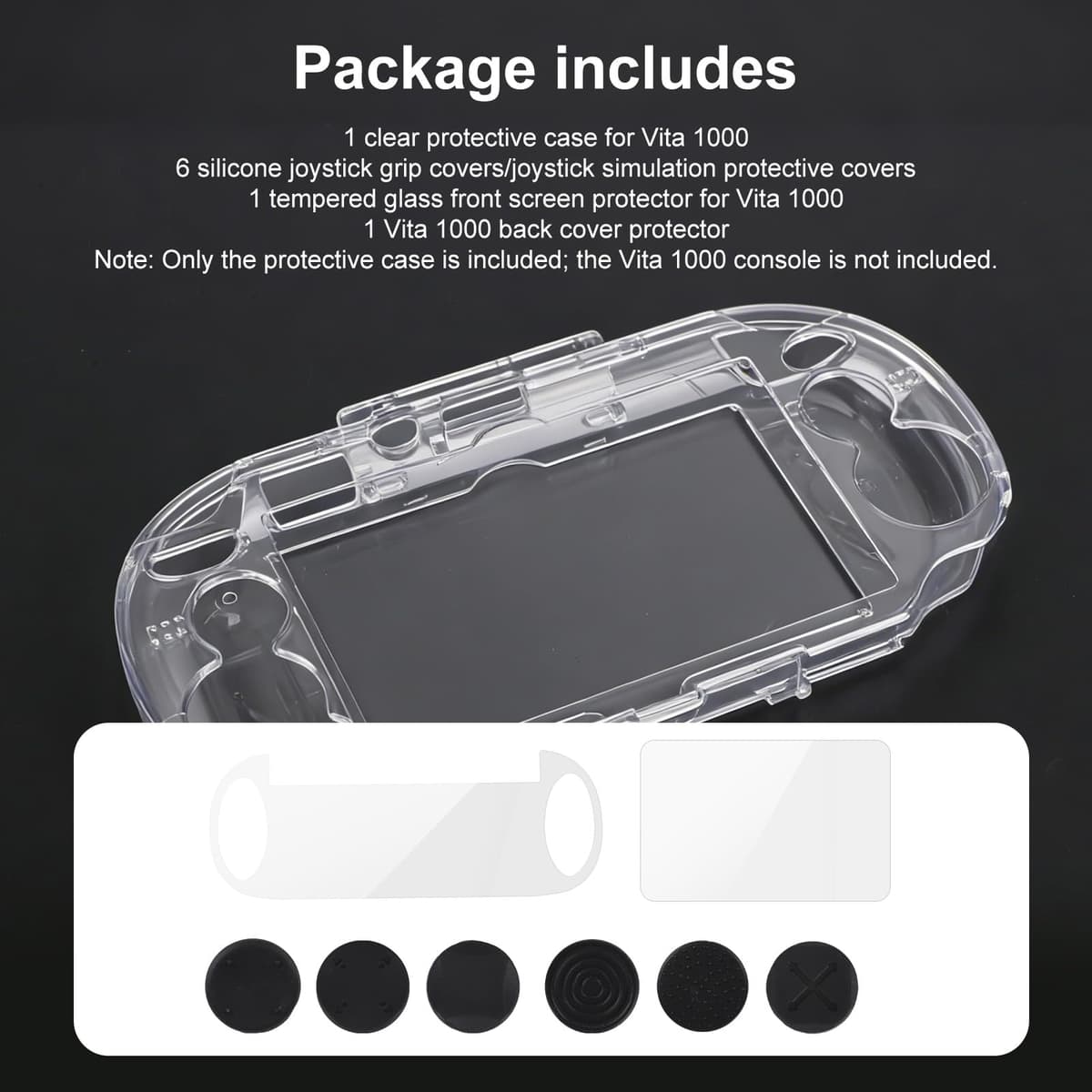 Clear Crystal Hard Shell Case Set for Sony PS Vita PSV 1000 PCH-1000 Game Console, Clear Protective Case with Tempered Glass Protective Films & Joystick Caps for Retro Game Enthusiasts — view 3