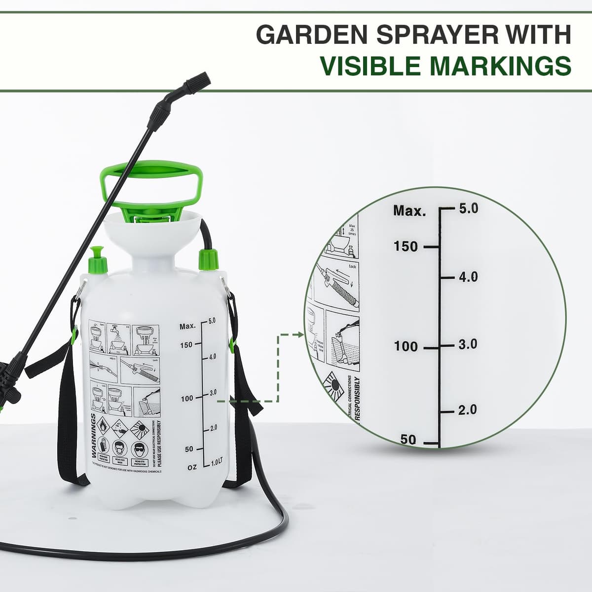 ANSIO® Garden Sprayer 5 litre Pressure Sprayer Pump Action, Weed Killer, Water Pump, Ideal with Pesticides, Insecticides, Fungicides. — view 2