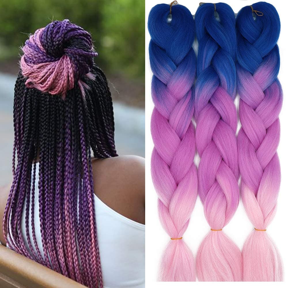 24" Braiding Hair Extension Jumbo Braids Synthetic 3bundles/pack Crochet Hair Afro Box Braid Heat Resistent (Dark Purple) — view 10