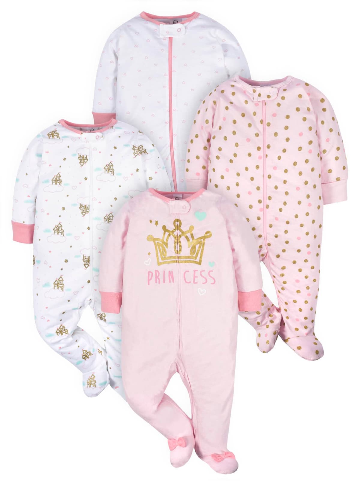 Gerber Baby Girls 4 Pack Sleep 'N Play Footie Baby and Toddler Sleepers