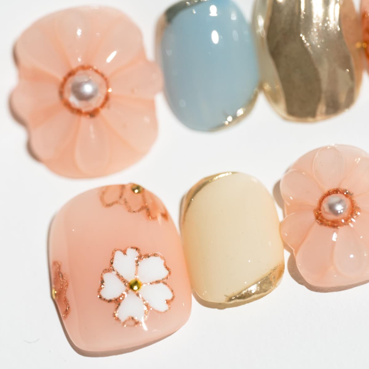 Sun&Beam Nails Handmade Press On Nail Long Coffin Ballerina Pink Flower Acrylic Fake Tip 3D Design Art Charms Cute with Storage Box 10 Pcs (S) — view 336