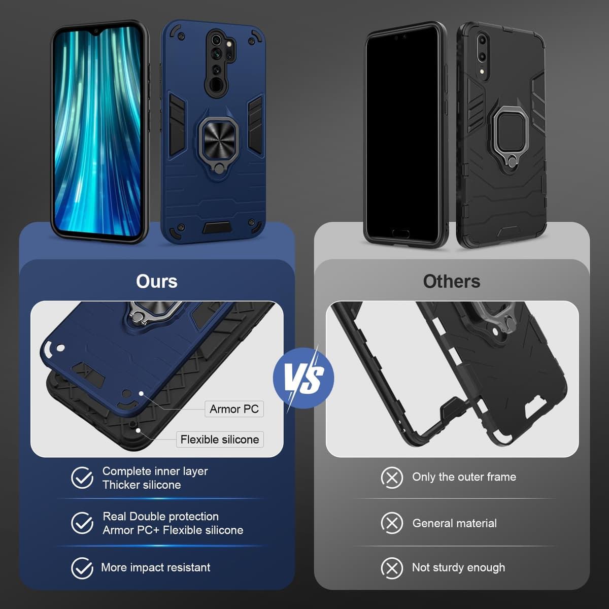 Funda para CMF Phone 2 Pro, Carcasa Antigolpes con Soporte anular metálico, Case Protectora de Grado Militar, Negro — view 182