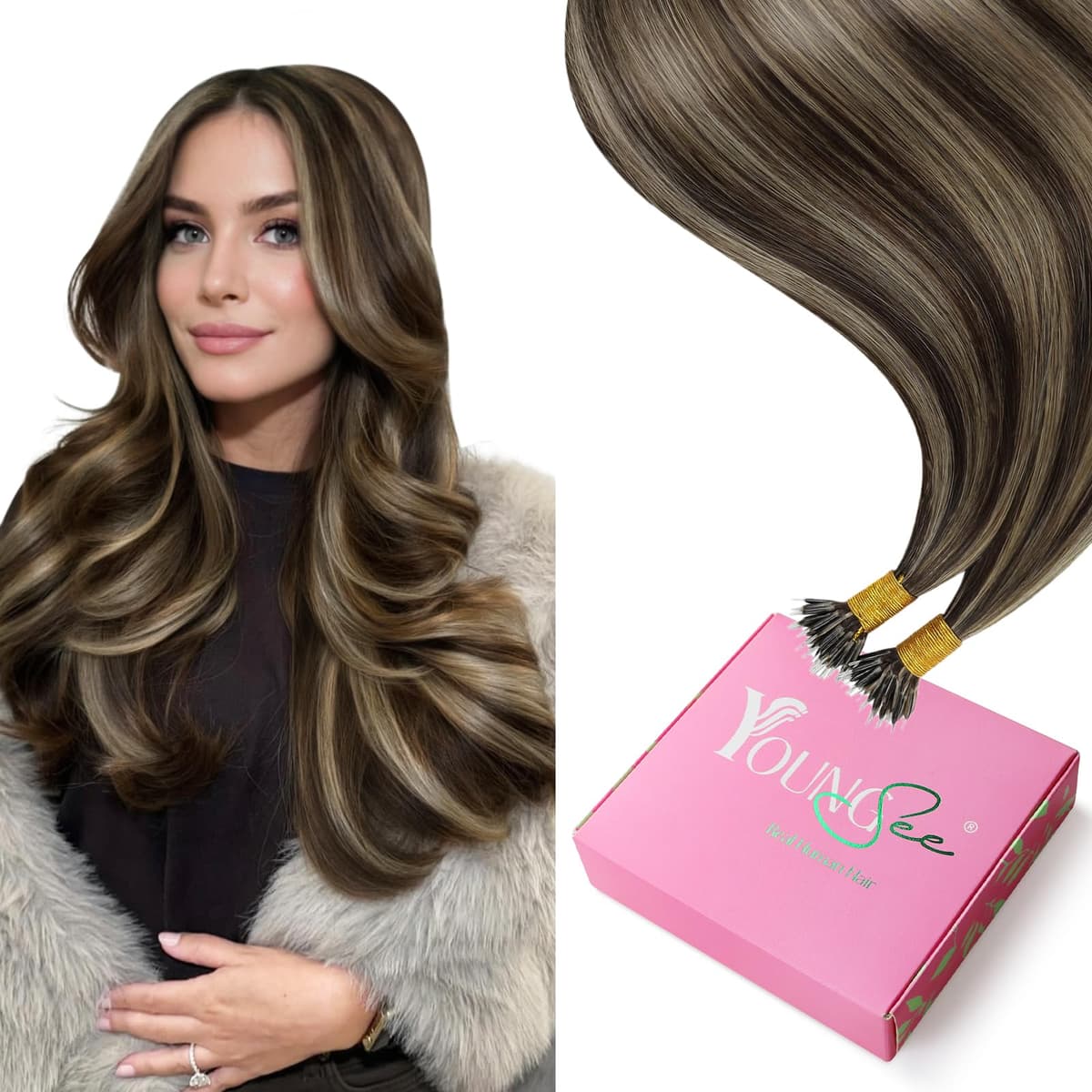 YoungSee Nano Hair Extensions Blonde 16inch Nano Beads Hair Extensions Warm Ash Blonde Highlight Bleach Blonde Nano Ring Hair Extension Highlight for School Soft Cold Fusion 50s 50g — view 21