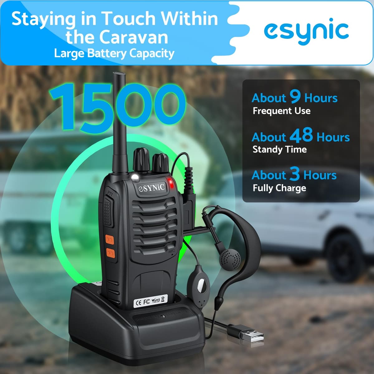 eSynic 6Pack Professional Walkie Talkies for Adults Rechargeable Walkie Talkies Best 16CH Walkie Talkie Long Rang VOX Radio Walky Talky With Earpieces Wonderful Gifts For Adults Kids etc — view 5