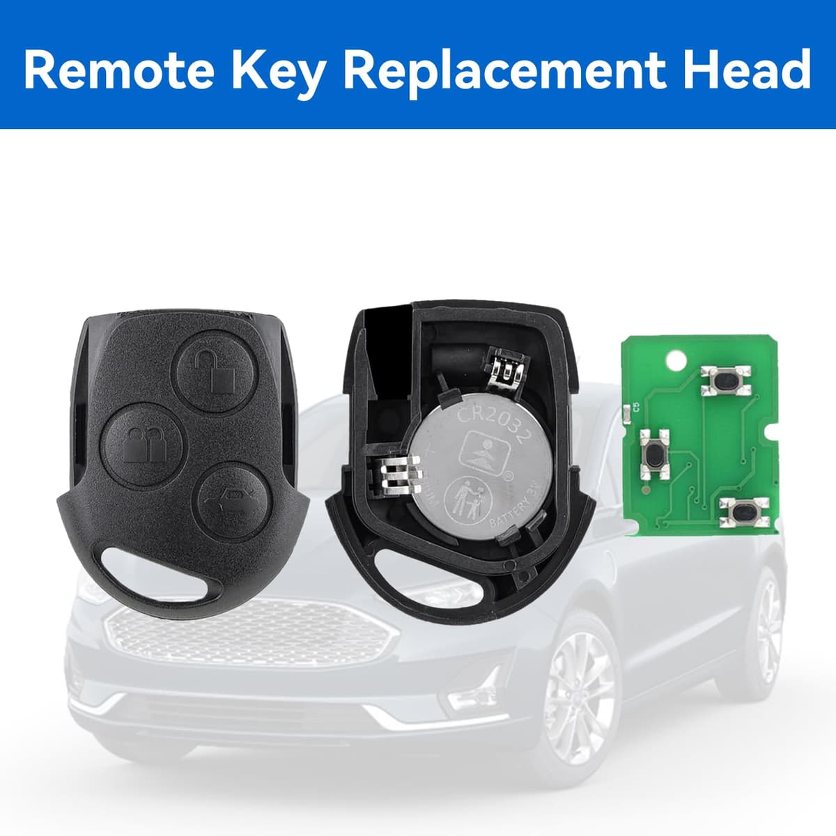 3 Button Remote Key Fob Replacement Black Head for Ford Fiesta MK6 Focus MK2 Mondeo Fusion KA S-Max C-Max Cougar Transit Tourneo Connect Key 433MHz (NO Chip NO Blade） — view 4