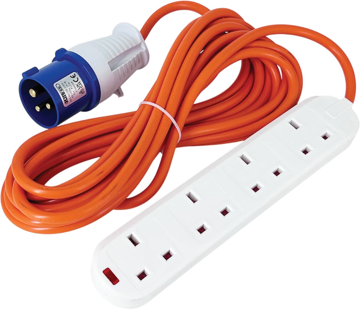 6M Camping Electric Hook Up Cable - 16amp to 13amp Adapter - 4 Gang Electric Hook Up For Camping - Heavy Duty Caravan Extension Lead, Ideal For Caravans, Generators, Motorhomes.