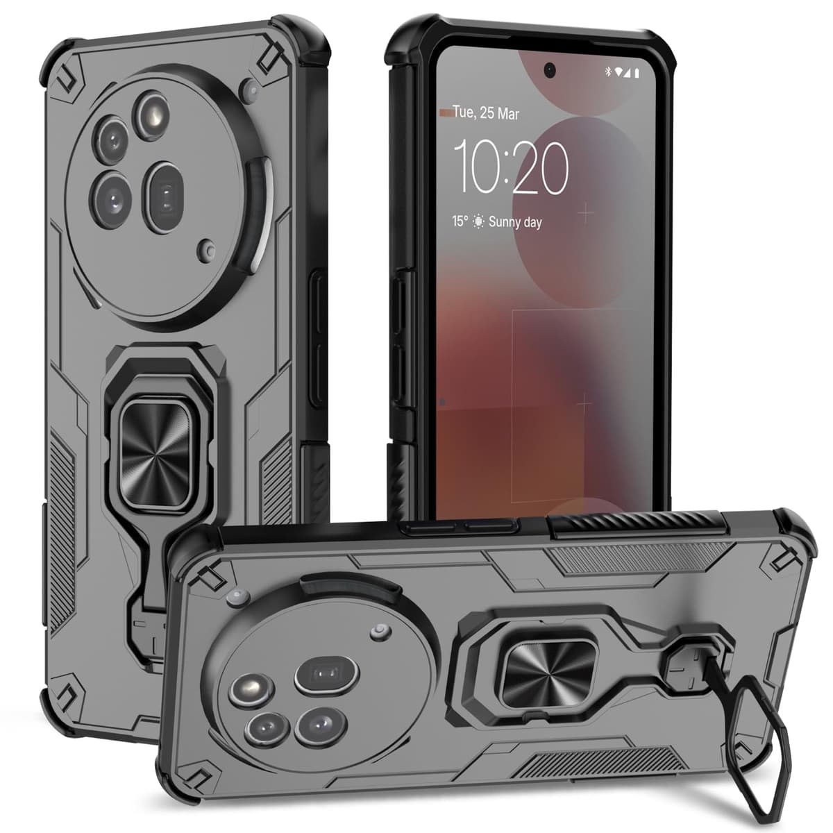 Funda para CMF Phone 2 Pro, Carcasa Antigolpes con Soporte anular metálico, Case Protectora de Grado Militar, Negro — view 934