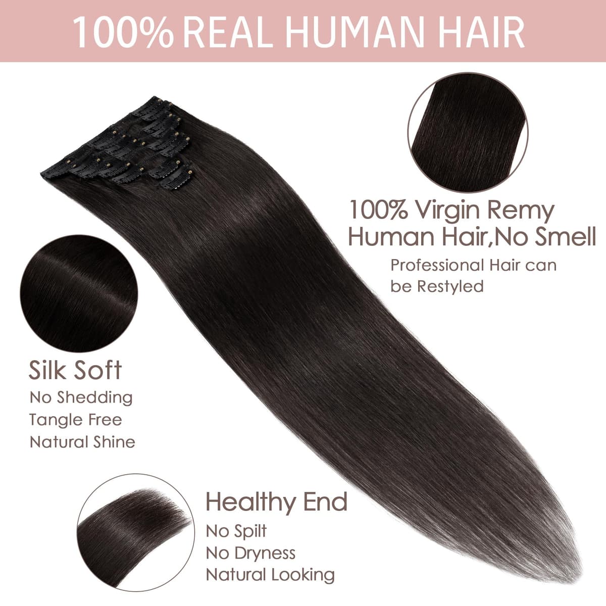 Silk-co 10inch Hair Extensions Clip in Hair Extension Human Hair #04 Medium Brown -Basic Thickness-Thin Weft- 8 Pieces Real Remy Straight Hair Extensions[50g] — view 135