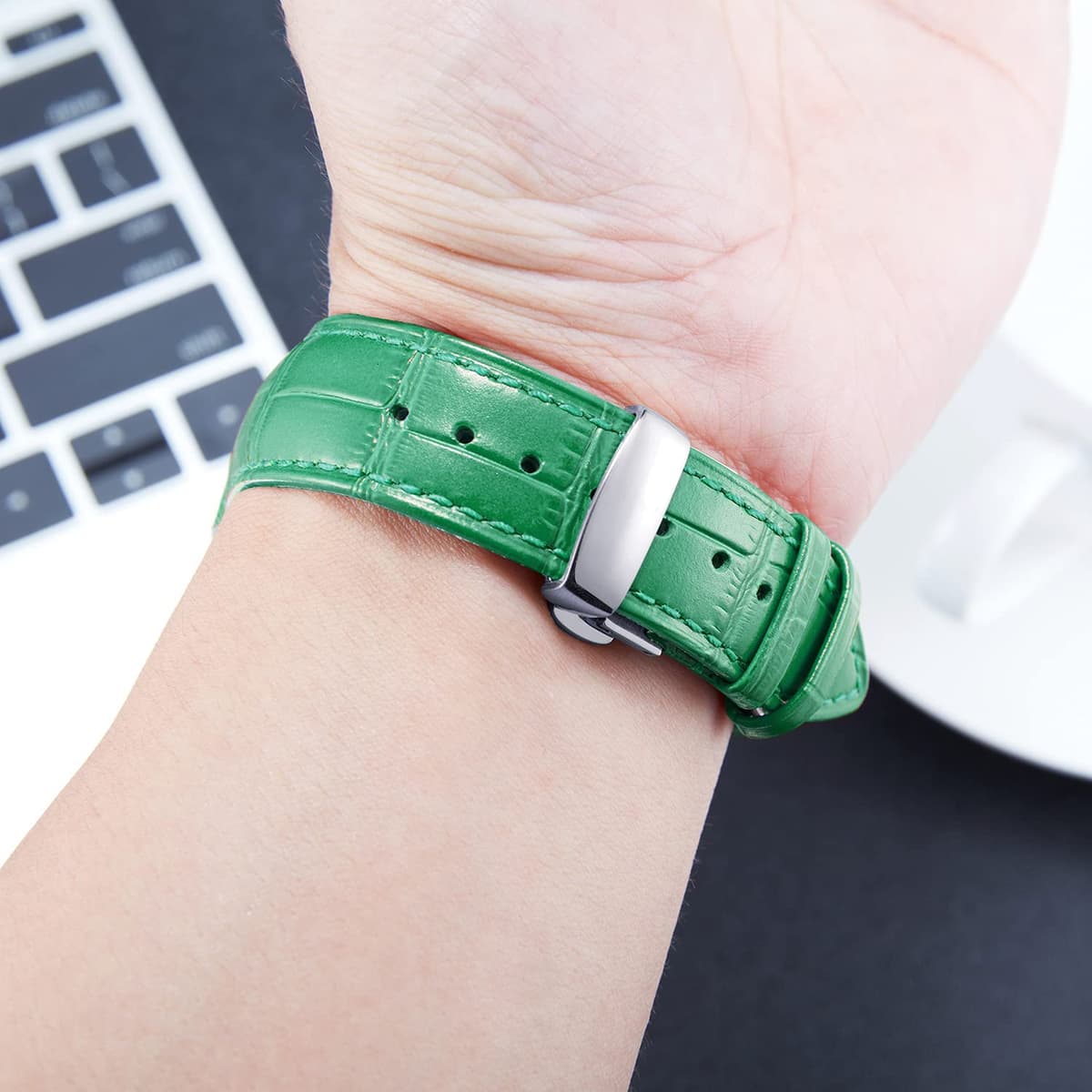 BINLUN Leather Watch Bands Replacement Alligator Pattern Watch Strap for Men Women with Silver/Gold/Rose Gold Butterfly Deployment Buckle 12mm 13mm 14mm 16mm 17mm 18mm 19mm 20mm 21mm 22mm 23mm 24mm — view 5