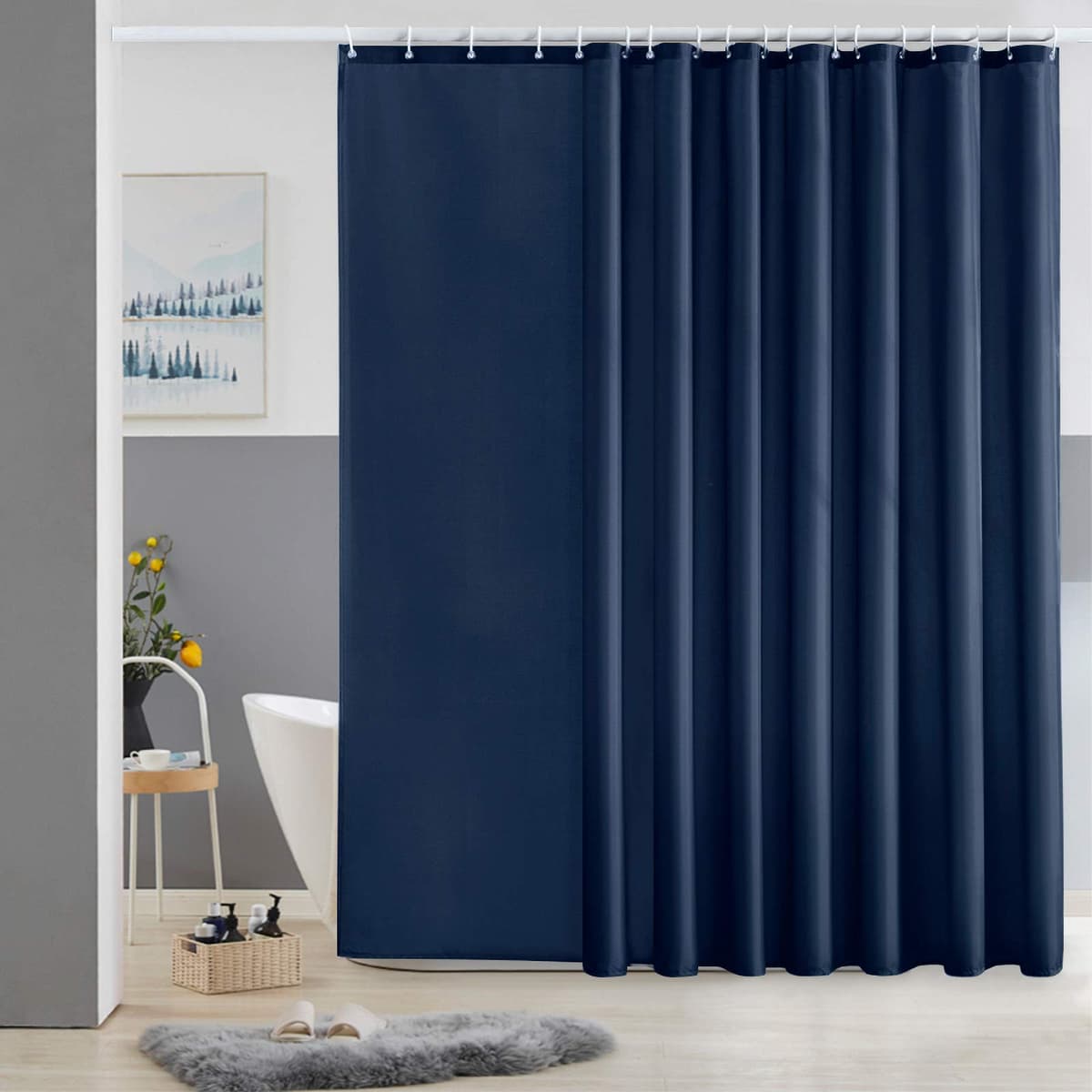 Furlinic Cortina Ducha 200x200cm Antimoho Impermeable Lavable Blanco Tela Poliéster Grandes Cortinas de Baño con 12 Aros de Cortina Ducha. — view 23