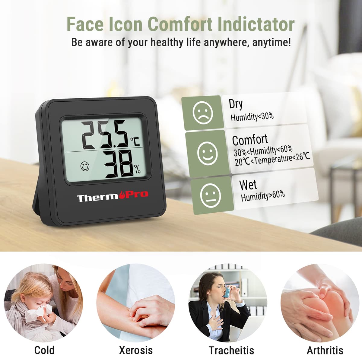 ThermoPro TP157 Indoor Digital Hygrometer for Home and Baby Room - Humidity Thermometer with Temperature Sensor - Hygrometer and Comfort Indicator for Greenhouse Room — view 4