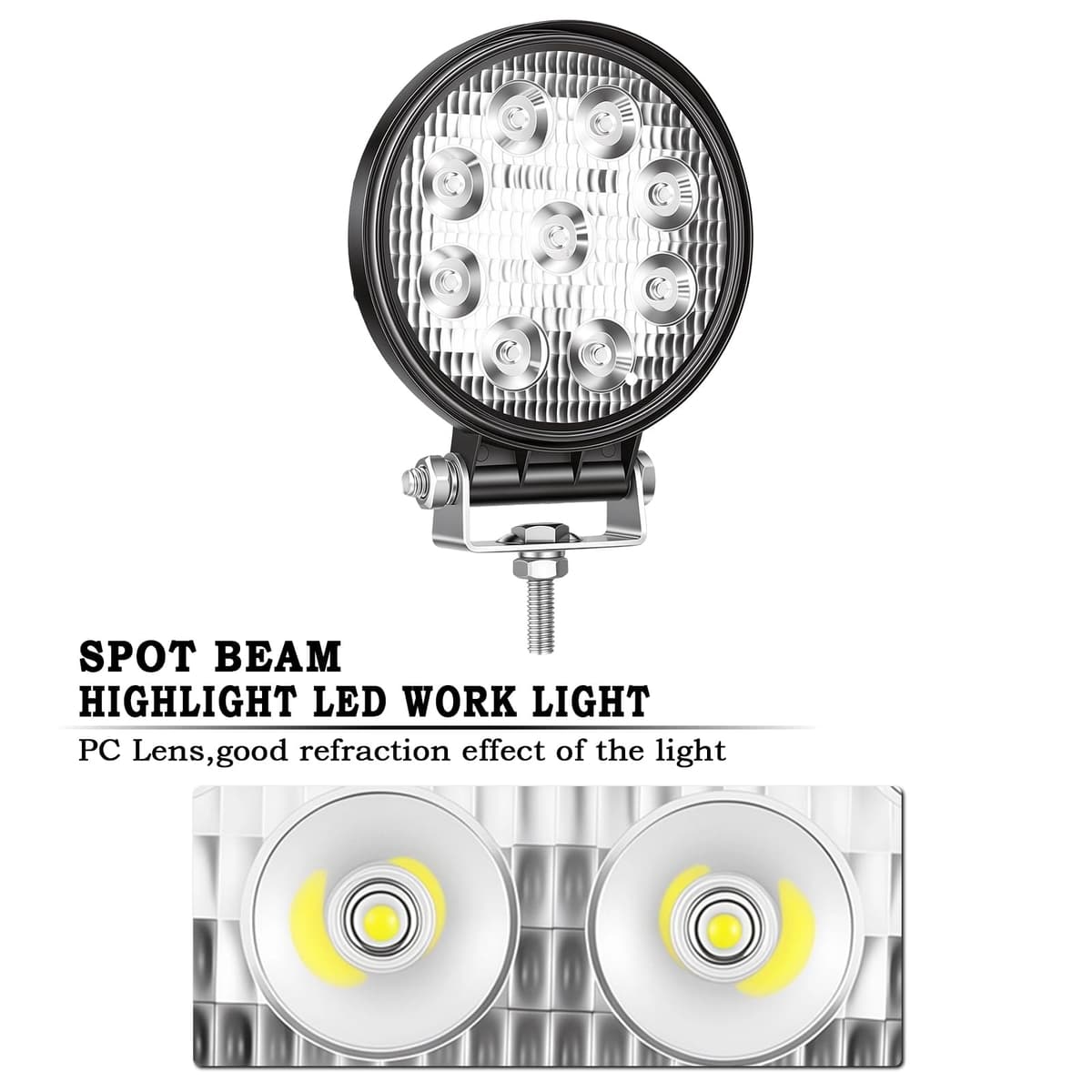 RIGIDON 2 Pcs Redondo Focos Led Tractor, 4 pulgadas 27W faros trabajo Spotlights Luz de Niebla 12V 24V 6000K IP67 impermeable para 4x4 Off Road Coche Camión Moto ATV UTV SUV 4WD Barco — view 3