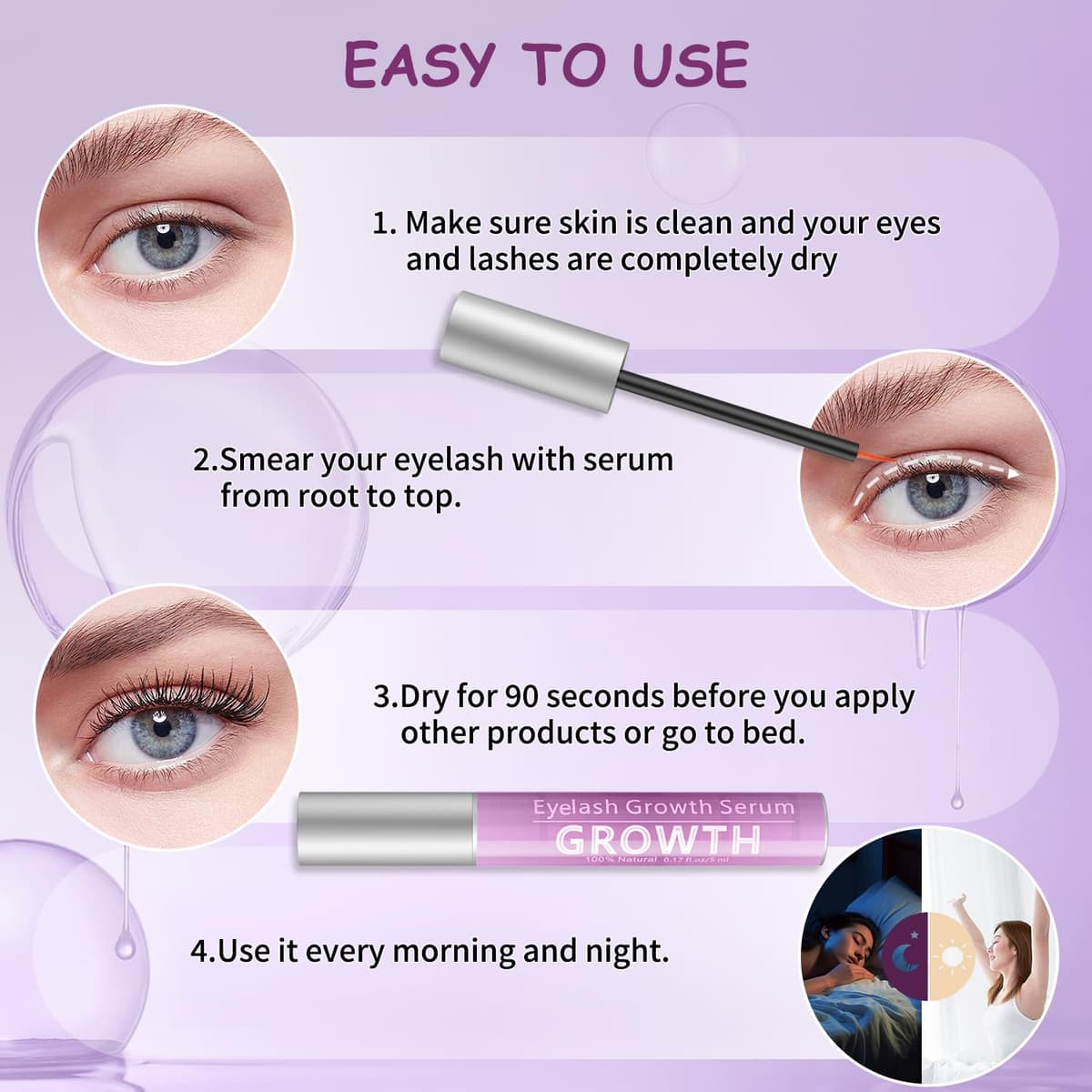 IPRILRY Eyelash Growth Serum with Natural Formula Lash Serum for Eyelash Growth for Longer,Fuller Looking Lashes Gentle for Eyelash 0.17 Fl Oz — view 5